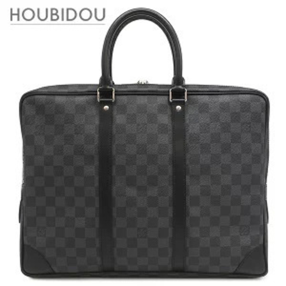 Louis Vuitton Business Bag Port Voyage Leather Graphite Black Canvas